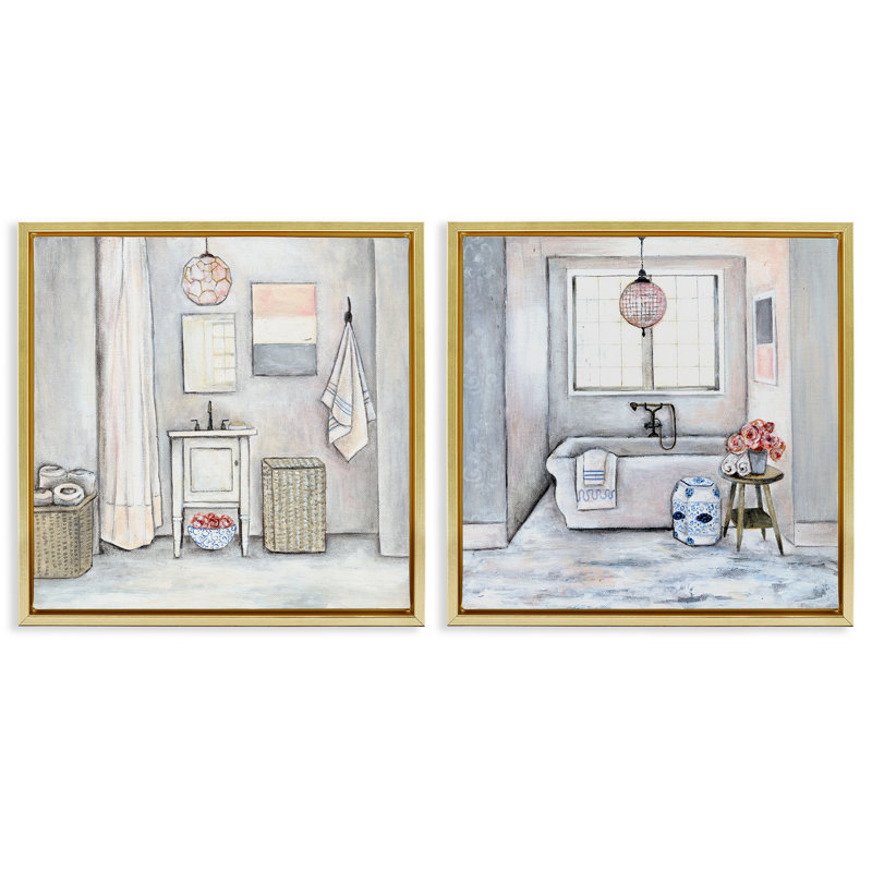 Ensemble de 2 toiles flottantes pour salle de bain, H 25 po x l 25 po, Or