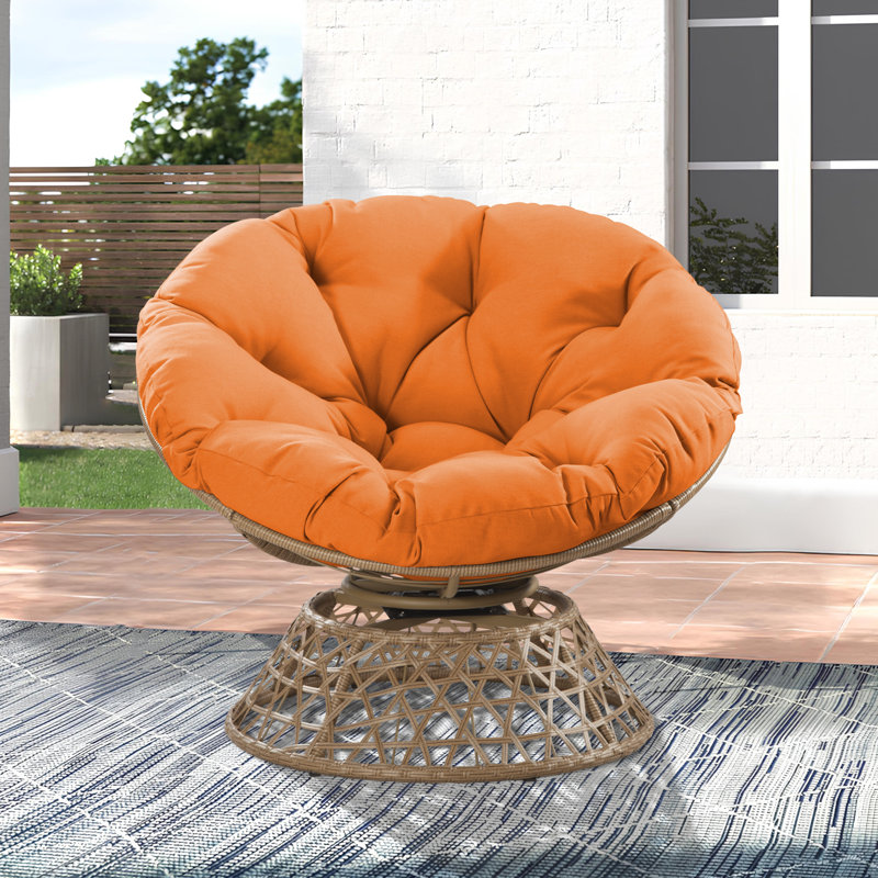 Outdoor 360° Swivel Wicker Papasan Chair - Premium Rattan, Soft Cushion & Durable Frame, Oversized Reading Chair, Orange