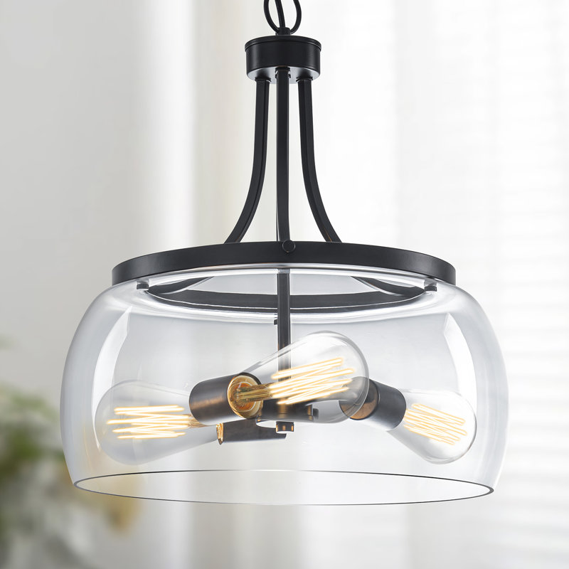 Luminaire suspendu moderne en verre transparent à 3 lumières Aliette , Noir mat