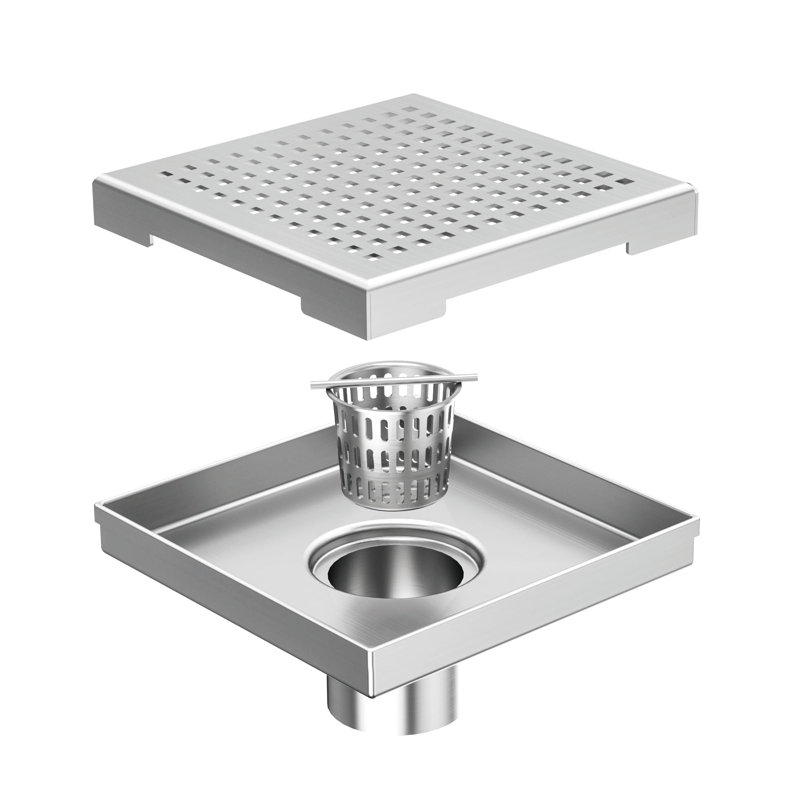 6 In. X 6 In. Stainless Steel Square Shower Drain With Square Pattern Surface