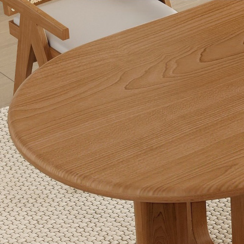 Nut-brown Oval Solid Wood Dining Table, 29.53"H×86.61"L×35.43"W