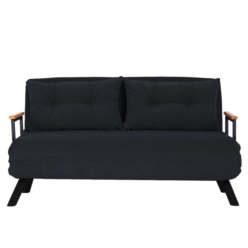 Sherri-Ann 54.3" Upholstered Sleeper Sofa, Black 100% Polyester