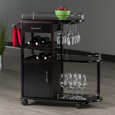 Chariot-bar de 35,4 po de largeur avec rangement pour bouteilles de vin Meidinger