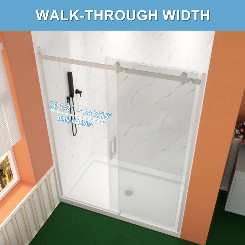 Premium Sliding Shower Door,60"Wx74"H, Adjustable Width 56-60", 5/16" Tempered Glass, Chrome