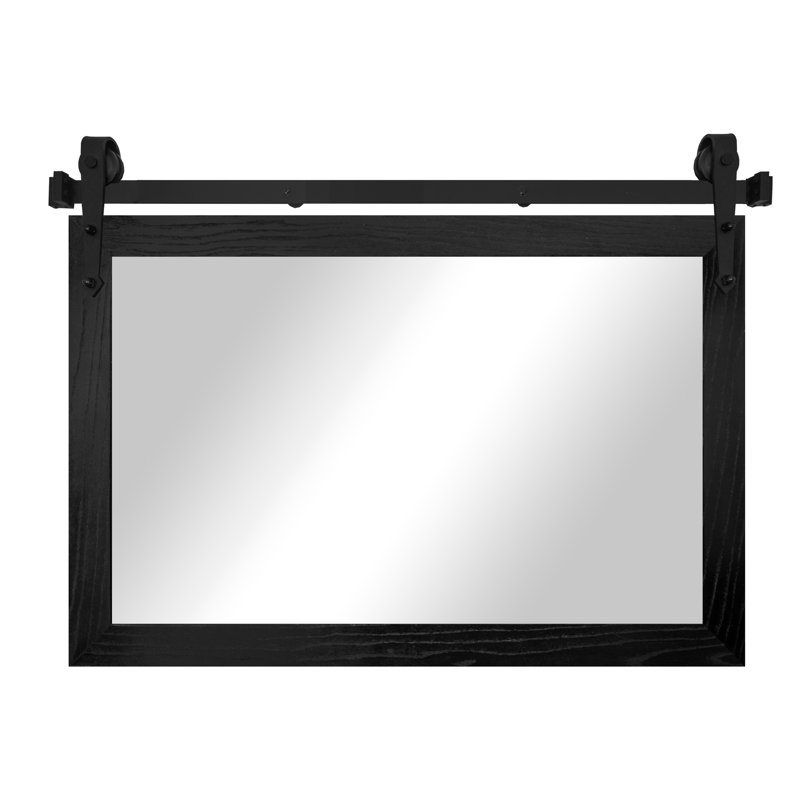 Manoil Solid Wood Rectangle Mirror, 33" x 34", Black