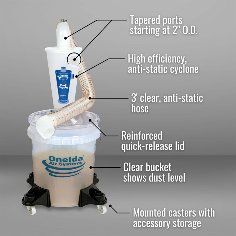 Oneida Air Systems Dust Deputy Deluxe Cyclone Separator Kit for Shop Vacuums, 29.75" H x 17.75" W x 17.75" D