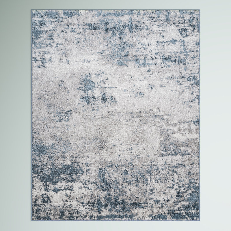 Acad Abstract Contemporary Performance Blue/Gray/Ivory Rug, Rectangle 8' x 10'