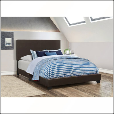 Grey Faux Leather Upholstered Full Panel Bed with Modern Design and Refined Details, for Contemporary Bedrooms