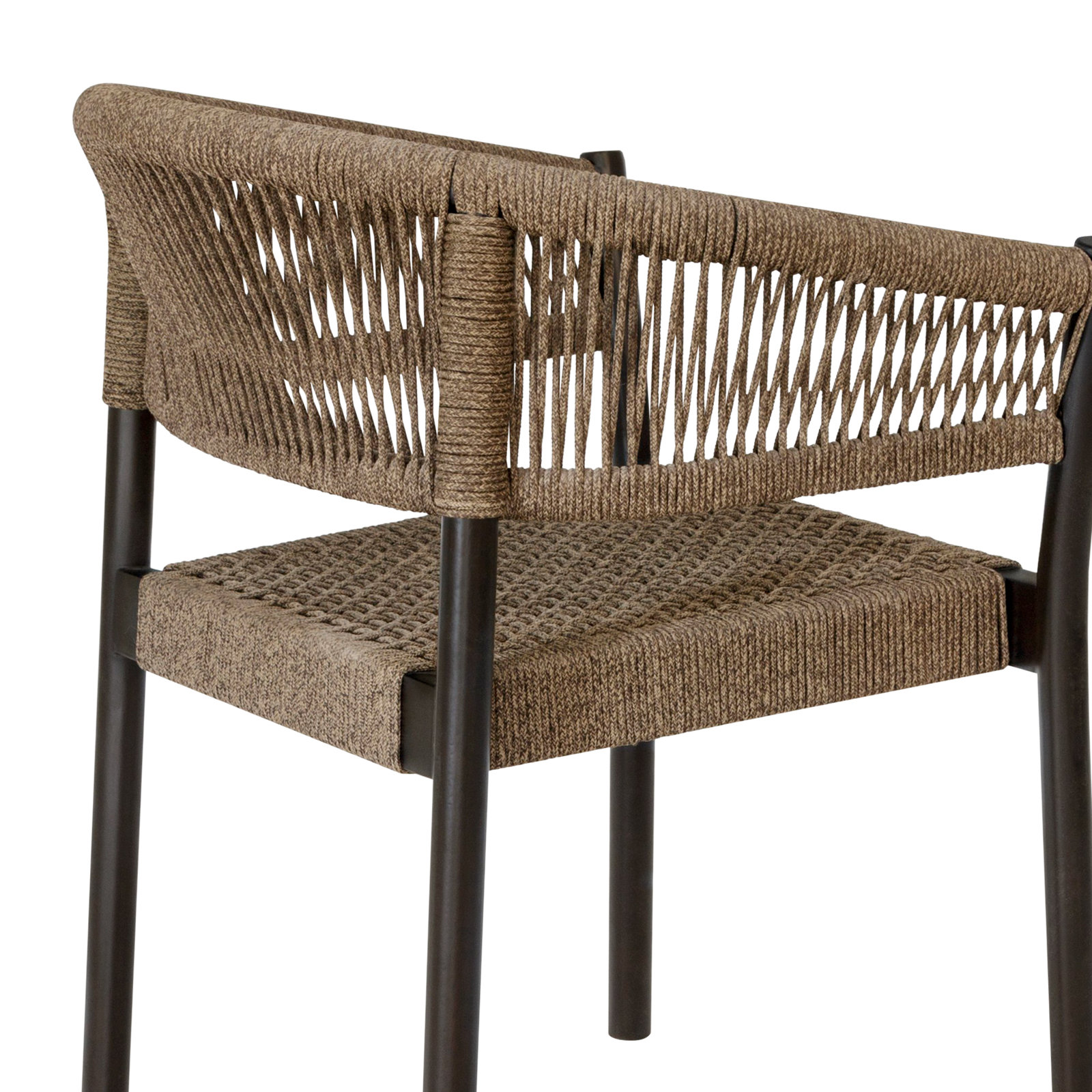 Fynn Stacking Patio Dining Chair in Eucalyptus Wood with Rope, Truffle/Black