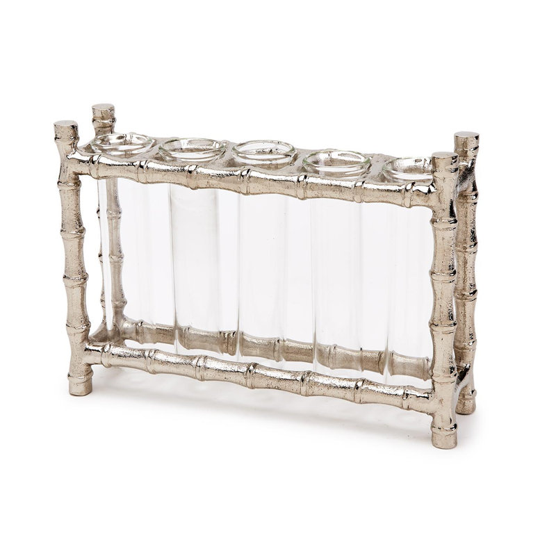 Vase en bambou, Argent / transparent, H 7,5 po x l 7,5 po x P 2 po