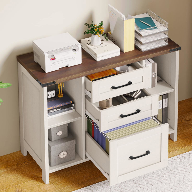 88 cm W 3 -Drawer Mobile Solid Wood Filing Cabinet