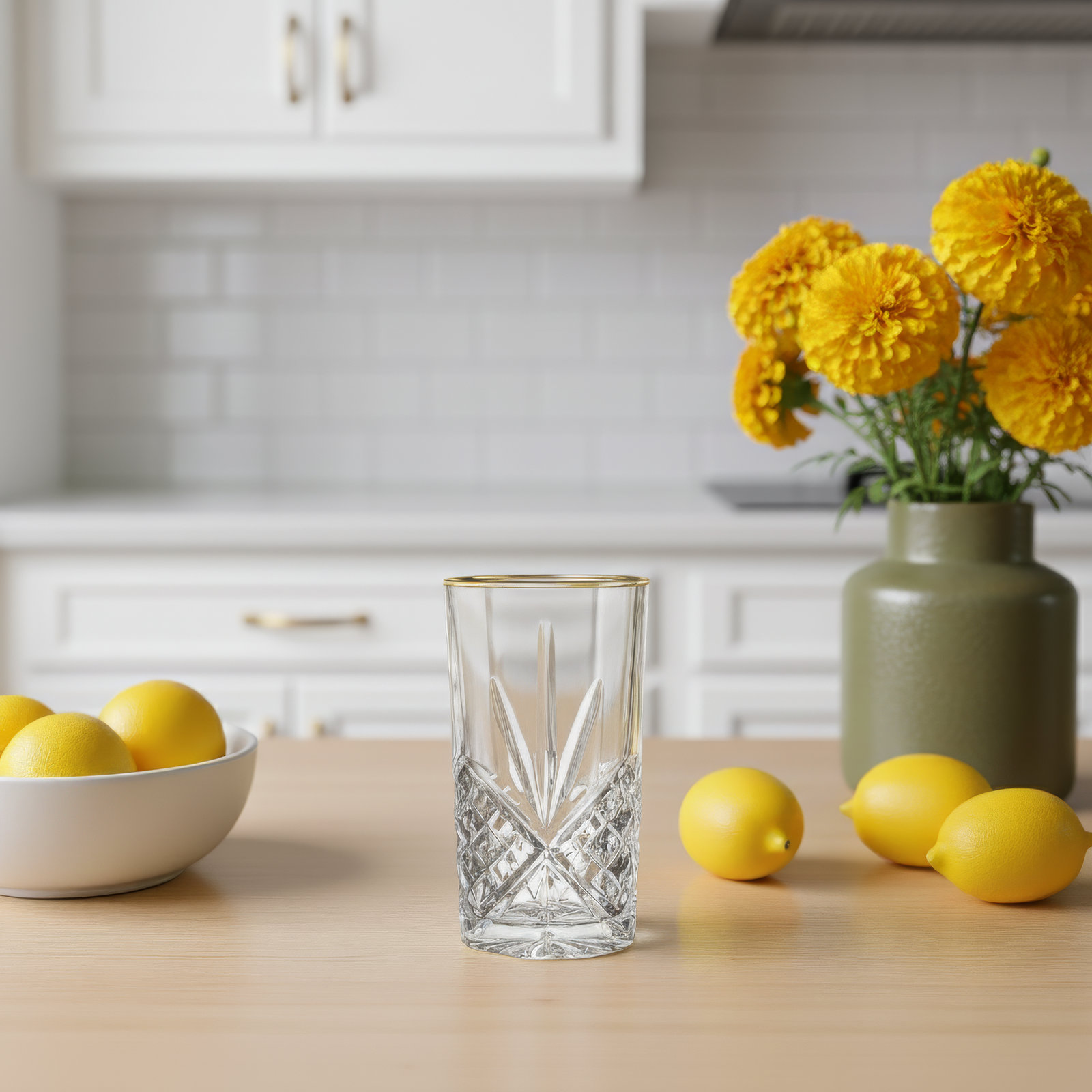 Dublin Crystal Gold Rim Highball Glass 12oz, Gold