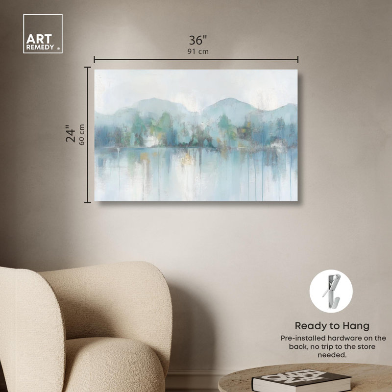 Miroir Aqua Dream II par Coastal Abstracts par Art Remedy, H 24 po x l 36 po x P 1,5 po, Toile tendue