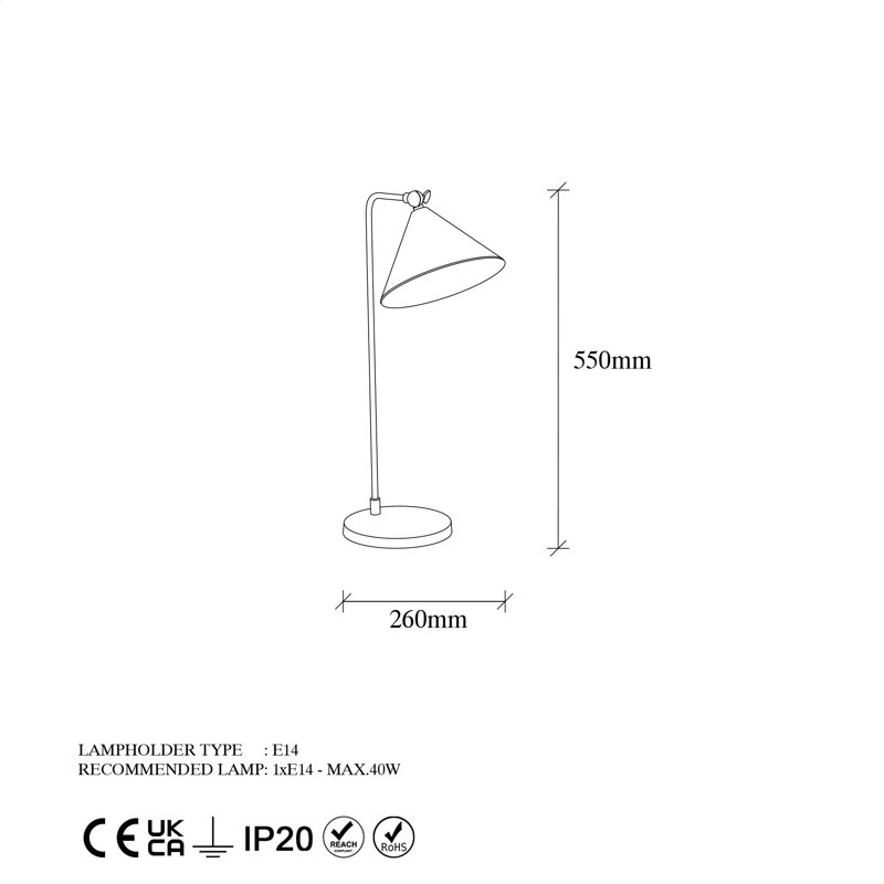 Lampe de table en métal Emlyn, Or