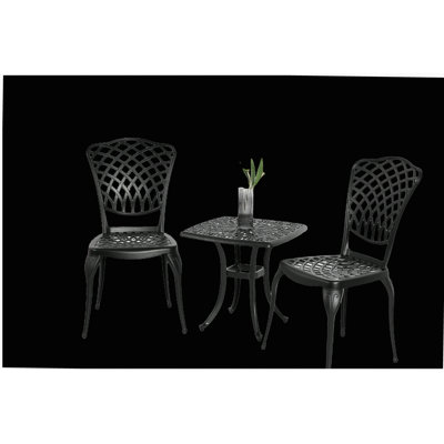 Bistro Set 3 Piece Rustproof Cast Aluminum Patio Furniture Sets 2 Chairs and 1 Round Table Outdoor, Garden,
 Patio, Balcony, black