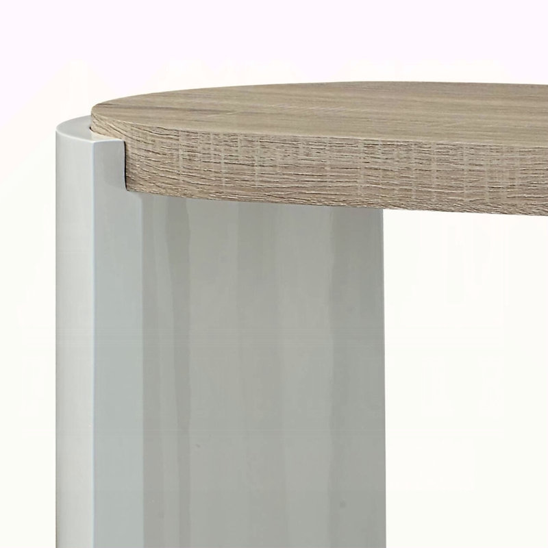 Table de canapé en chêne et blanc ultrabrillant avec tablette inférieure