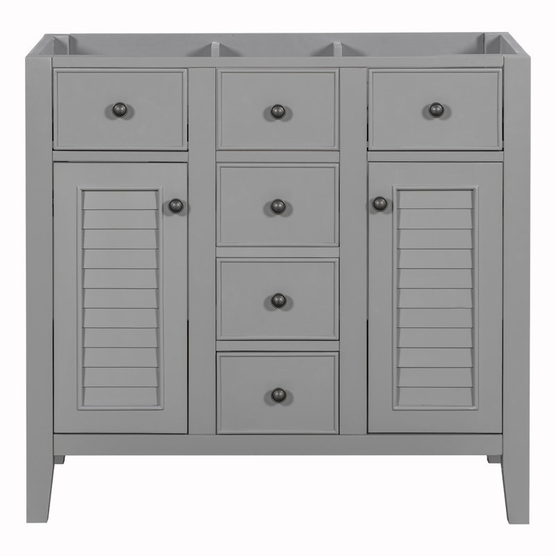 Gray 36" Freestanding Bathroom Vanity with Five Drawers