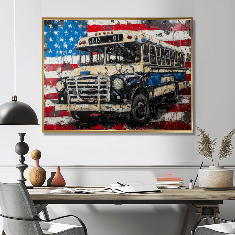 Art mural Kyston - Patriotist des États-Unis, Reproduction avec cadre flottant, H 16 po x l 32 po, Doré