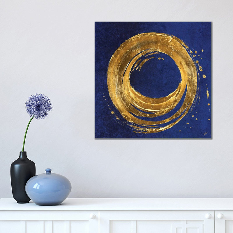 Gold Circle on Blue 1 Piece Wrapped Canvas Wall Art, 45.72 cm H x 45.72 cm W x 1.91 cm D