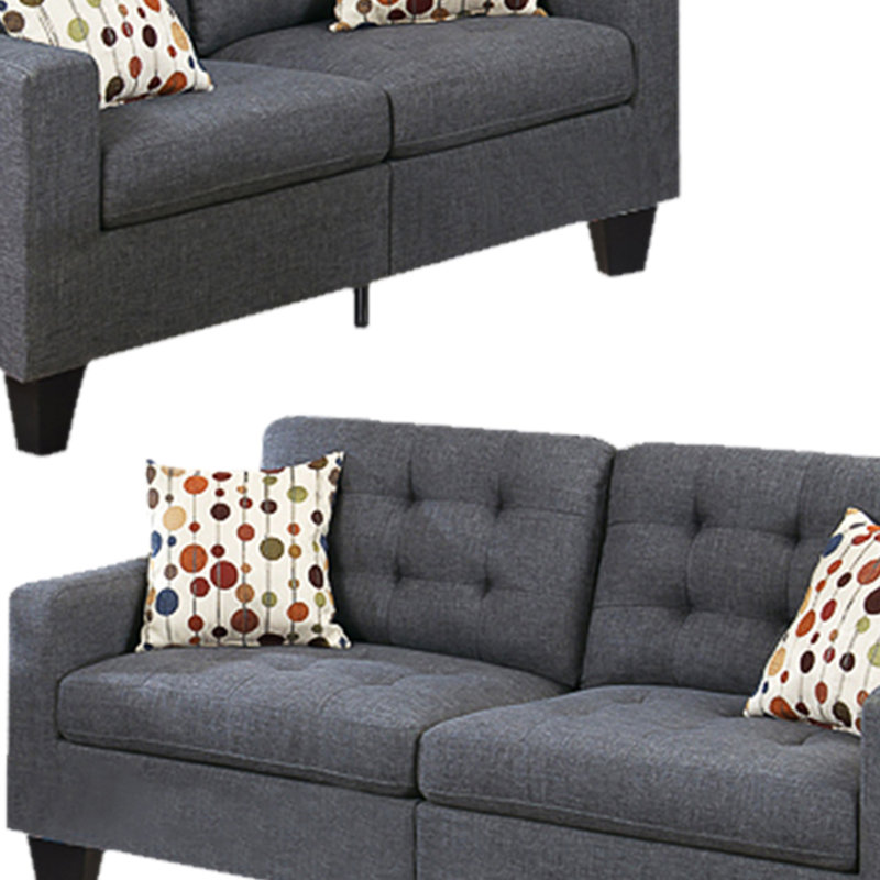 Ensemble de causeuse moderne 2 pièces, 4 coussins décoratifs, 100 % lin gris