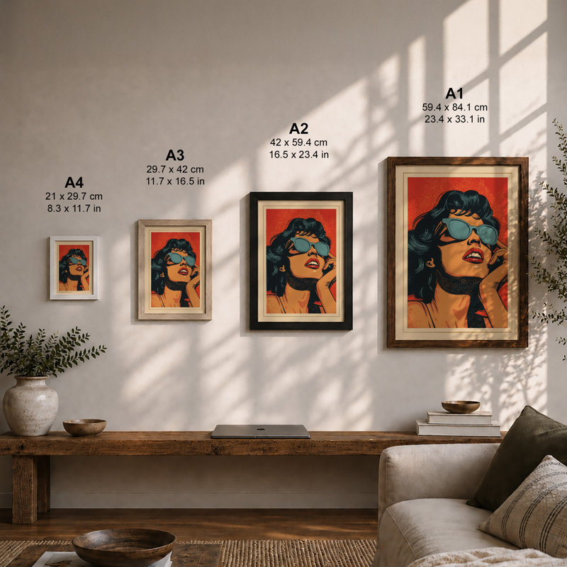 Bold Glamour Pop Art - Framed Print, A2 - 59.4 x 42.0 cm, Black