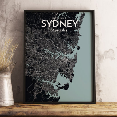 'Sydney City Map' Graphic Art Print Poster in Midnight
