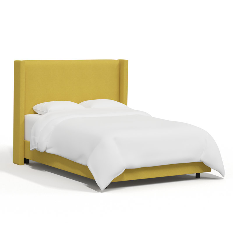 Hanson Upholstered Wingback Platform Bed, Twin, Zuma Natural Textured Linen