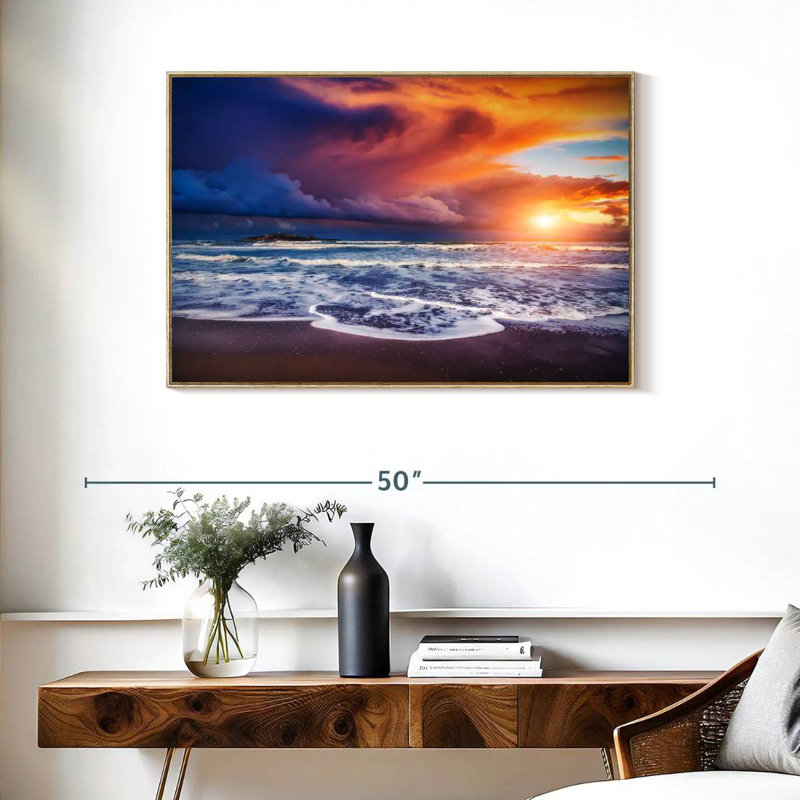 Ciel au coucher du soleil, Cadre flottant en bois naturel, 37 po x 25 po