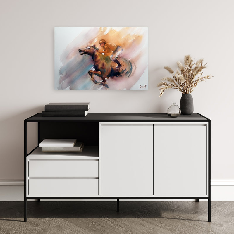 Cheval de course galopant, cheval contemporain, 16" H x 24" W