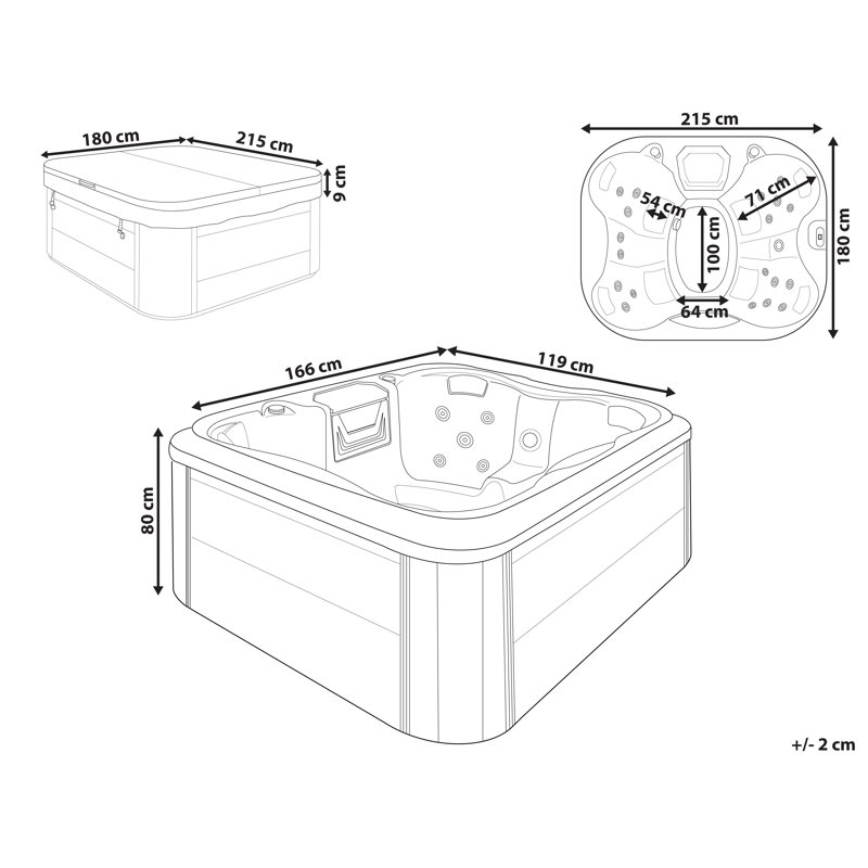 Dakota Fields Allionna 240V 4 Person 19 - Jet Acrylic Square Hot Tub, Brown/Blue