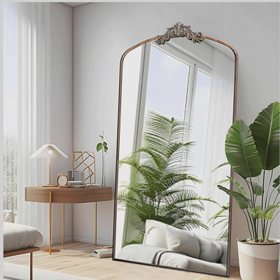 Full Length Mirror 36x66 Inch Vintage Ornate Arched Floor Mirror Metal Framed Mirror Dressing Mirror Oversized Wall Mirror