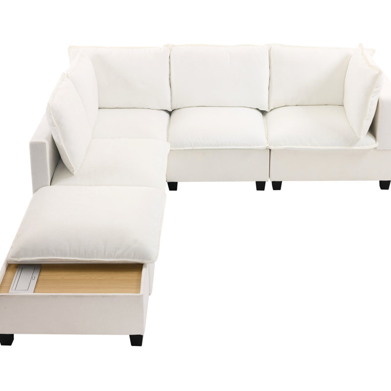 U-Shaped Modular With Movable & Adaptable Coffee Table - Hidden Charging Element, Comfy Padding Area, Strong Durability Guarantee Assurance Spot, Padding,