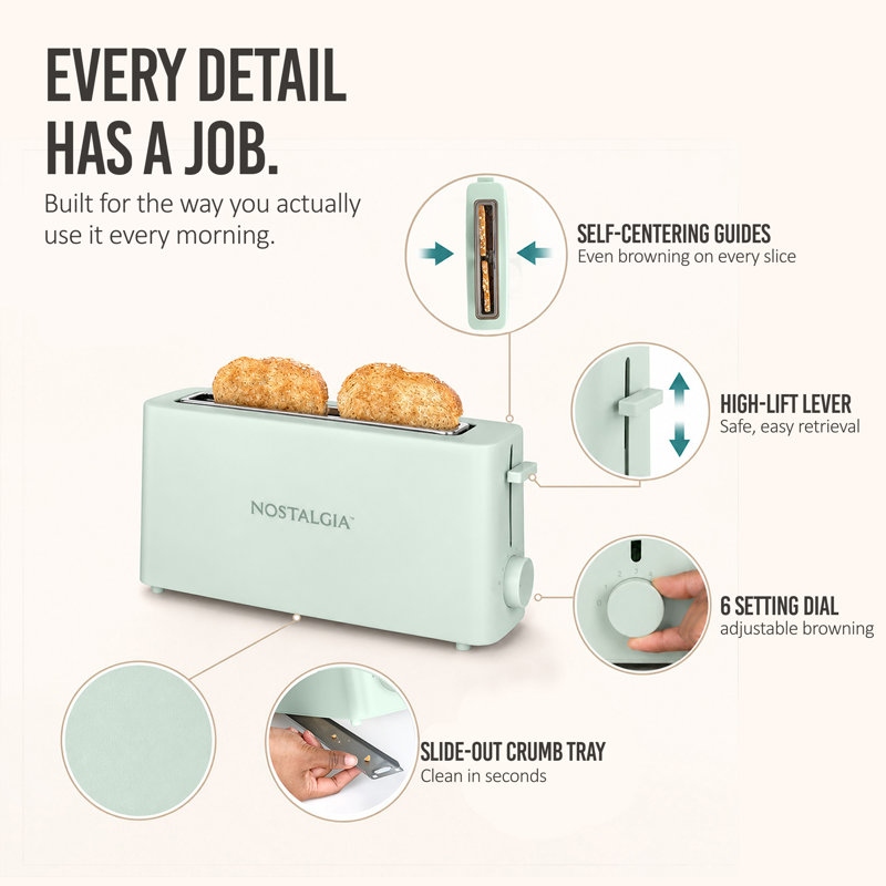 Slim 2-Slice Space-Saving Toaster, Sage, Sage