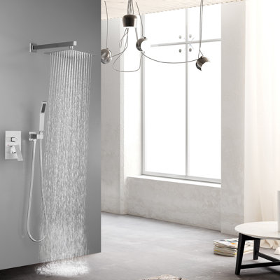Robinet de douche mural de luxe effet pluie de 10 pouces, fini nickel brossé, buse autonettoyante, compatible avec les tuyaux standard américains de 10 pouces pour un effet pluie. Lien