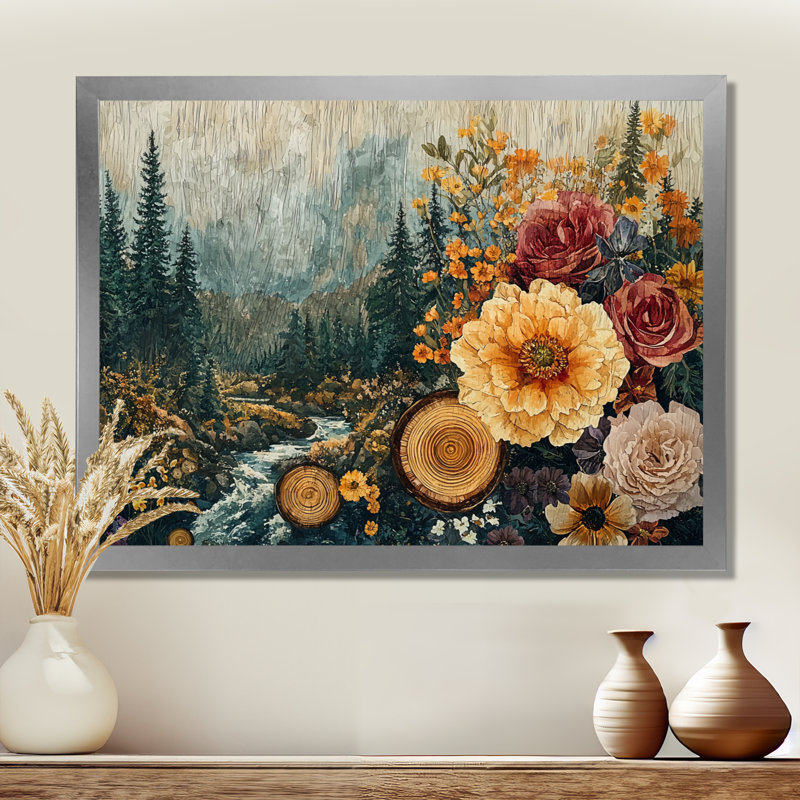 Gault - Floral Large Wall Art, Silver, Single Picture Framed, 12" H x 20" W