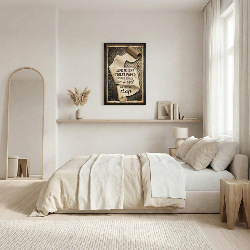 Papier hygiénique, citation de vie sur toile, art mural rustique, décor de salle de bain de style industriel