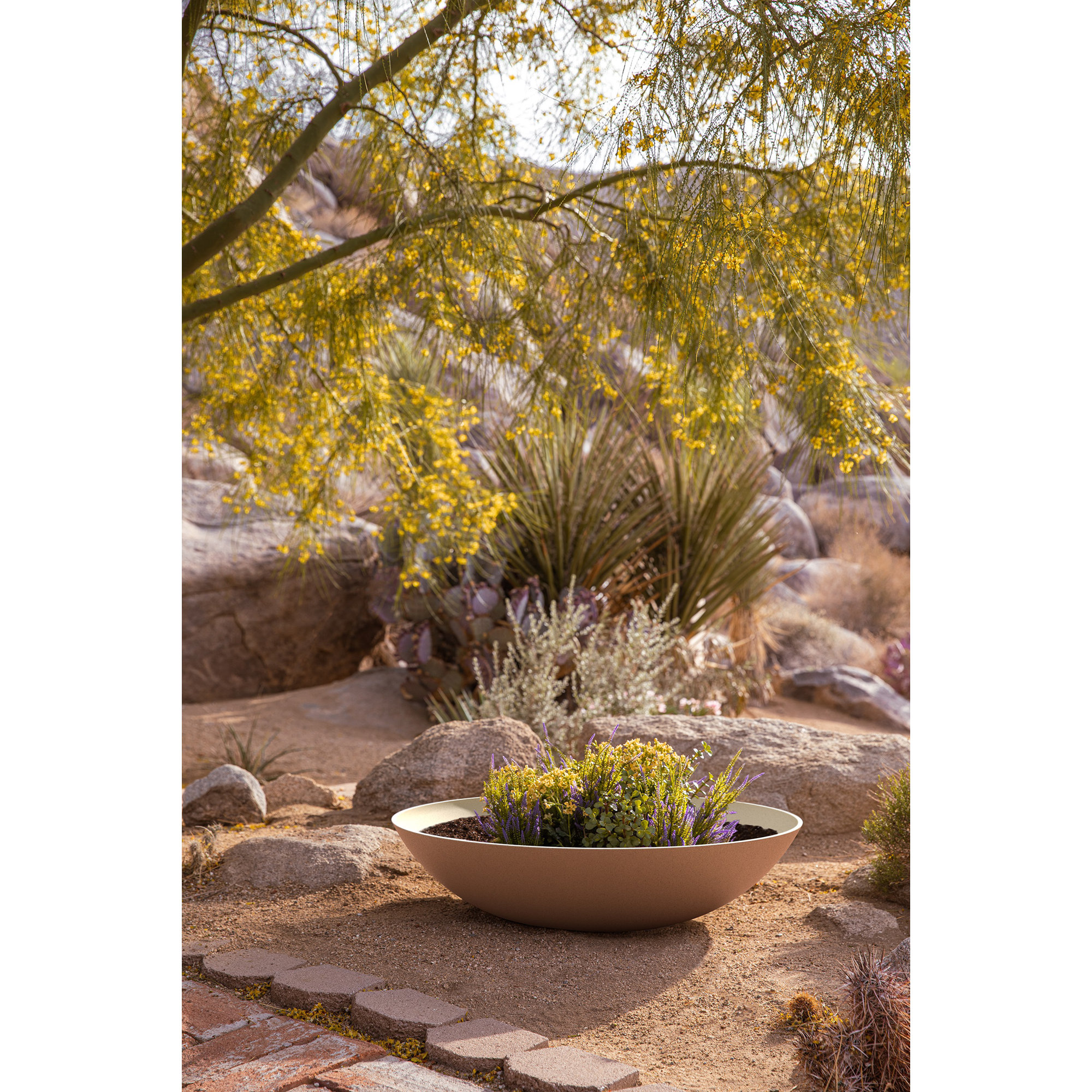 Pure Series Lane Bowl Planter, 8" H x 32" W x 32" D, Set of 1, Sand