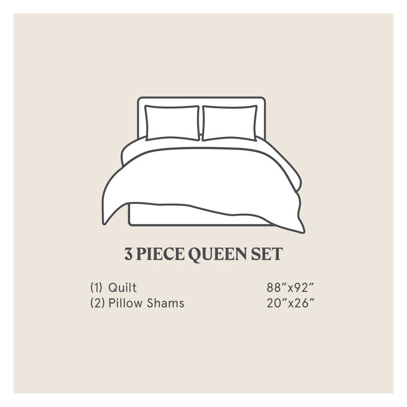 Organic Gray Cotton Full Quilt Set with Diamond Pattern