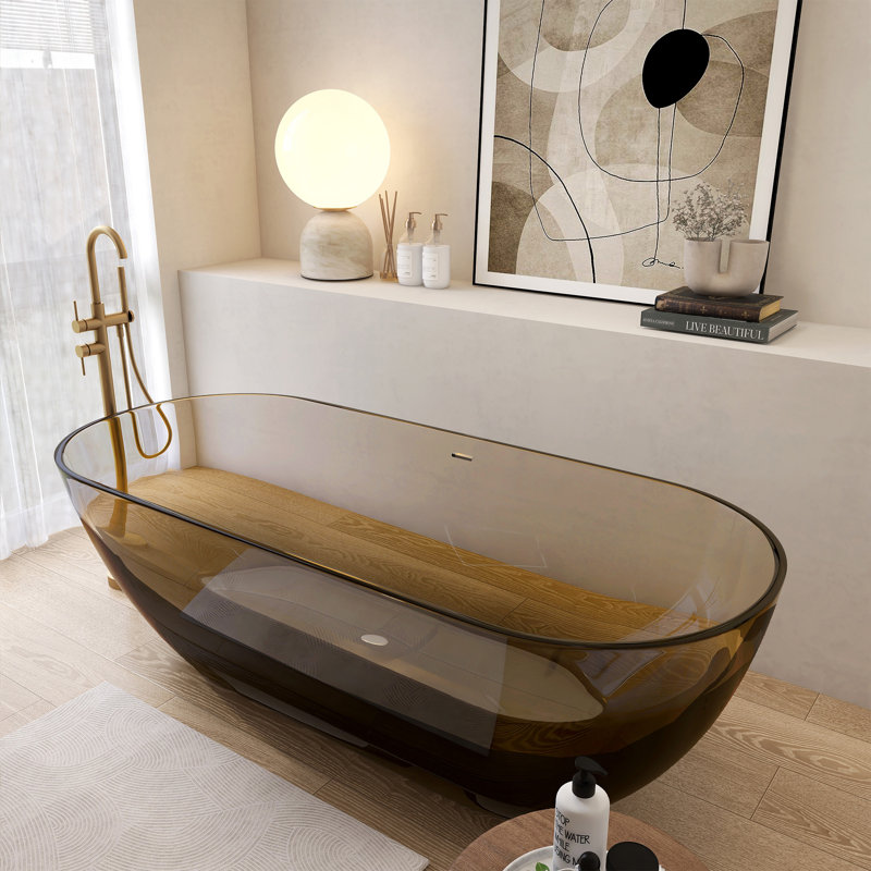 69" Freestanding Deep Soak Tub Solid Surface Soaking Bathtub Sepia, Sepia