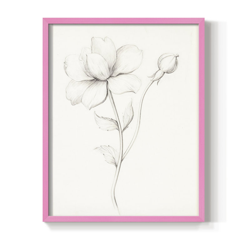 Reproduction florale rétro, impression encadrée, bois massif, H 11 po x l 9 po, Rose