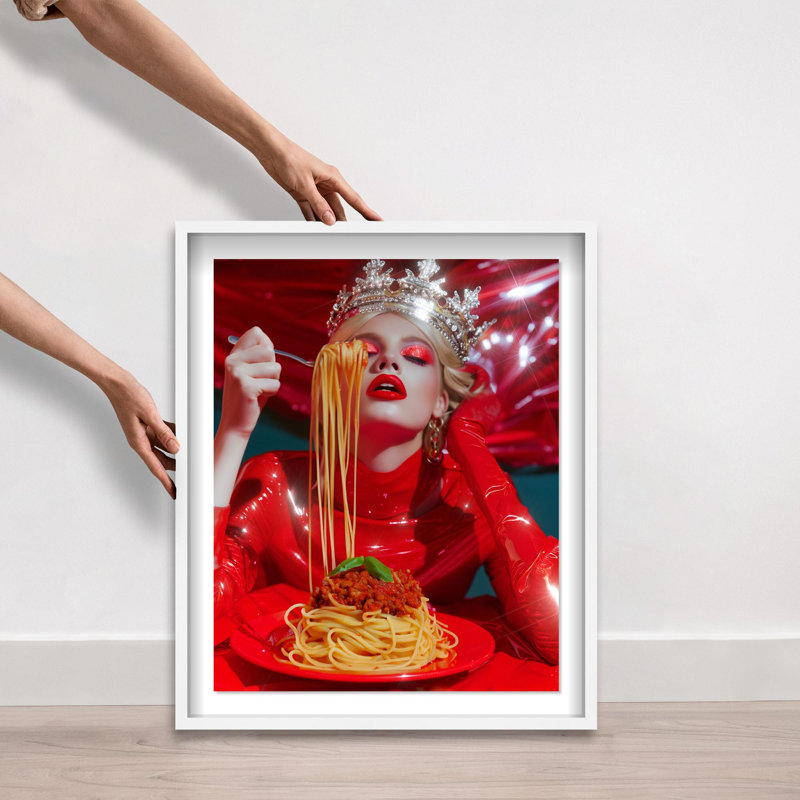 Oliver Gal Holy Pasta Fashion and Glam - Glitter Framed Shadowbox Art, 31.5" H x 25.5" W, White