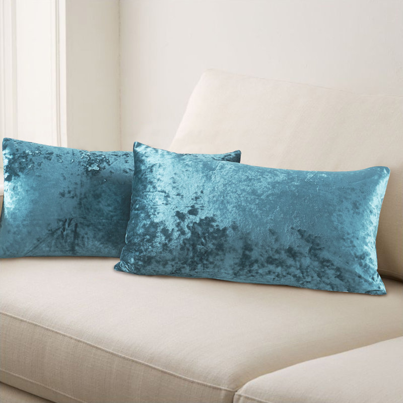 Housse de coussin lombaire en velours froissé, Bleu tempête