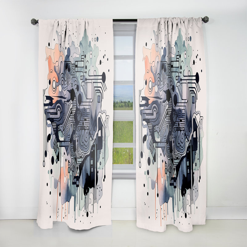 Dodgson - Blue And Orange Vibrant Paradoxes II - Modern Curtain - Velvet Room Darkening - 1 panel, 52" W x 95" L