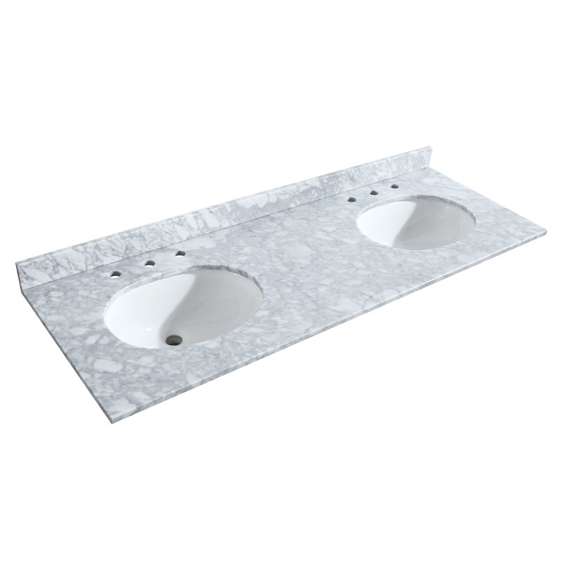 Sheffield 60" Double Bathroom Vanity Set, White Carrara, Light Green
