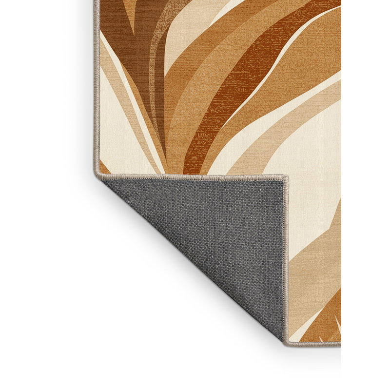 Tapis en peluche moelleux à motif abstrait palmier Beachy, 8 pieds carrés