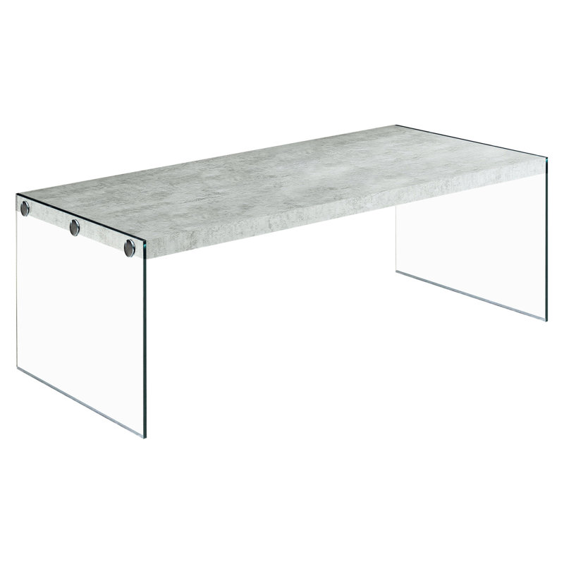 Table basse de 44 po de long en verre trempé gris, créant une ambiance rectangulaire moderne et un verre