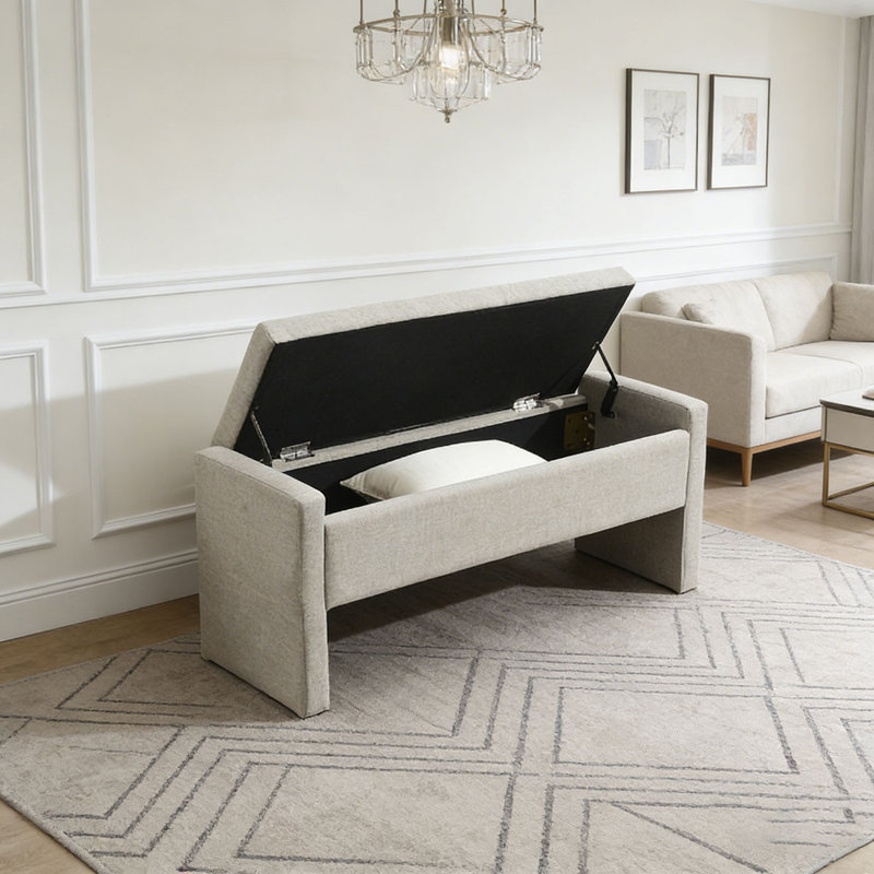 Modern Bed End Bench with Storage, LIGHT GREY