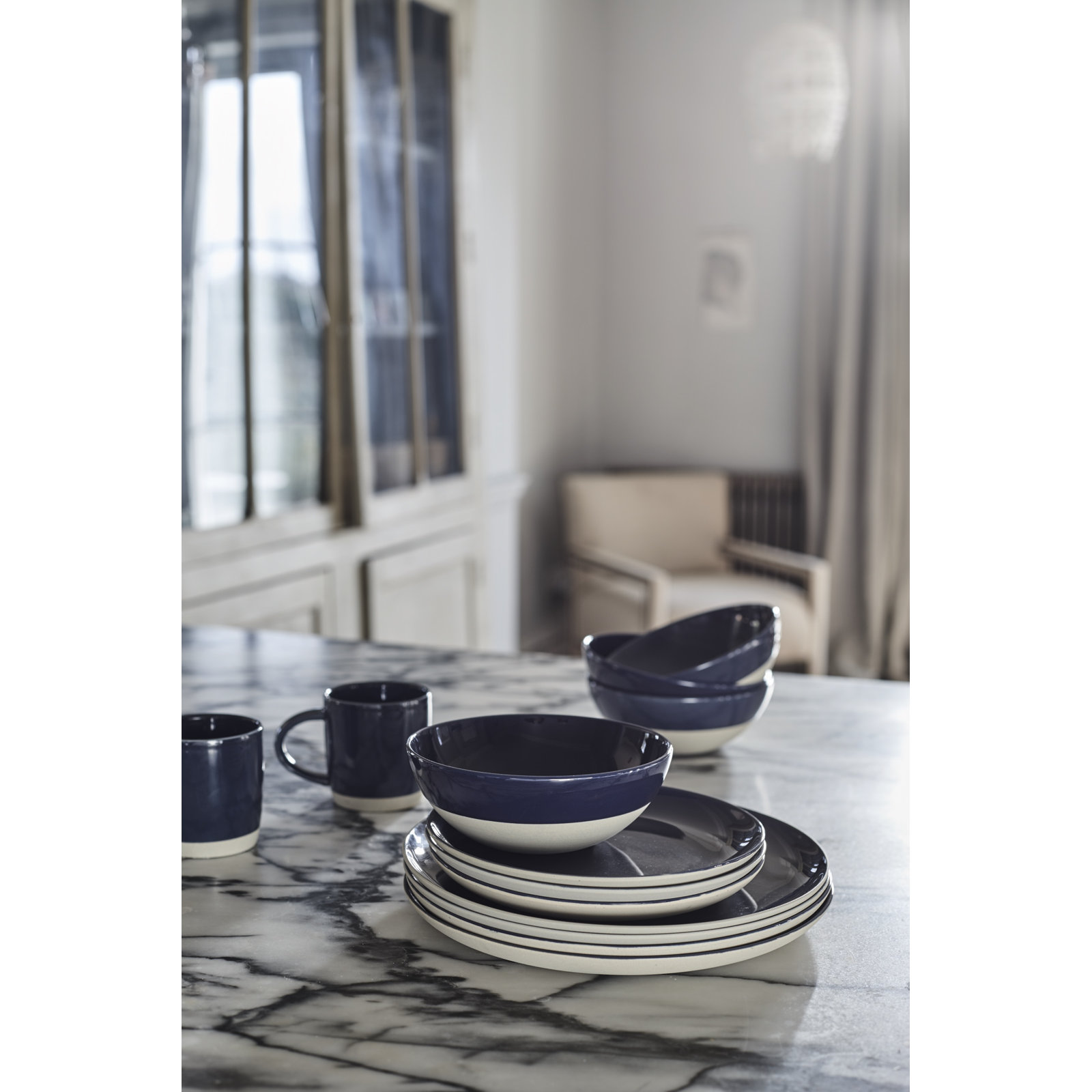 Shell Bisque Porcelain Mug, Indigo