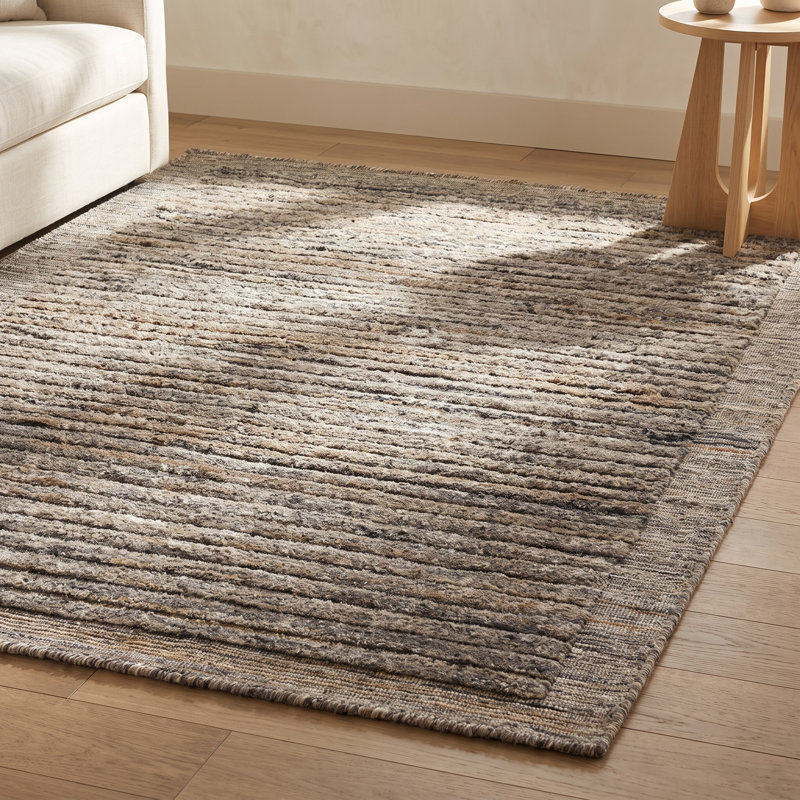 Felipa Striped Hand Knotted Recycled P.E.T. Area Rug in Dark Gray/Camel/Beige, Rectangle 10' x 14'