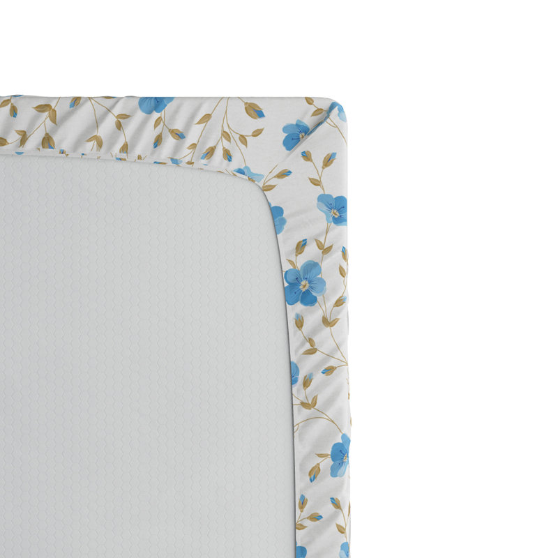 Microfiber Floral Fitted Sheet, Twin XL Fitted Sheet, Blue/Brown Floral